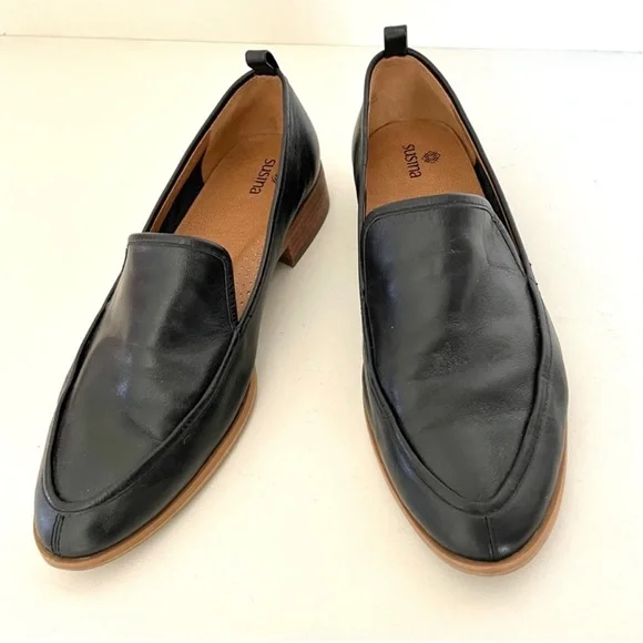 Susina Black Leather Slip-On Loafers - Picture 6 of 11